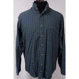 Dockers Men Large Green Blue Stripe Long Sleeve Button Up Embroidered Logo Shirt